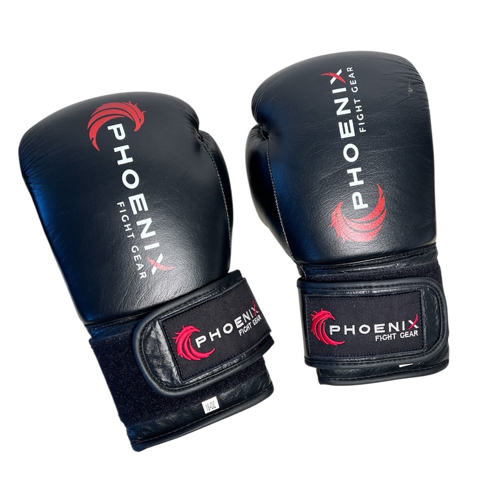 Phoenix Black Boxing Gloves 16oz Fight Gear MMA Kickboxing Training Sparring‎